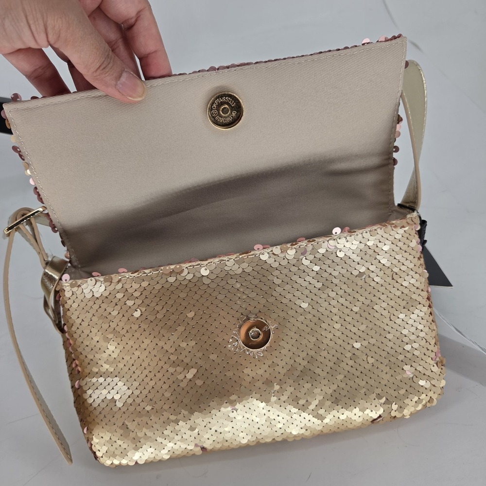 Womens Reversible Sequin Shoulder Bag Y2K 90s 80s Party Disco Statement Gold NWT - Picture 6 of 11